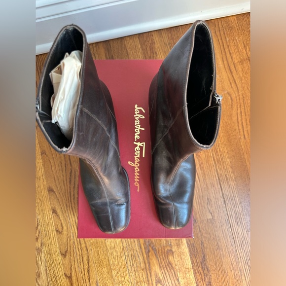 **Salvatore Ferragamo Brown Leather Ankle Boots** - Picture 3 of 11